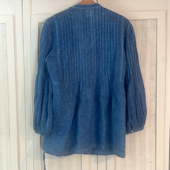 120% LINO Lisette Linen Top Blue Jewels Size 40/4 Italian Luxury Top NWOT - Picture 7 of 8